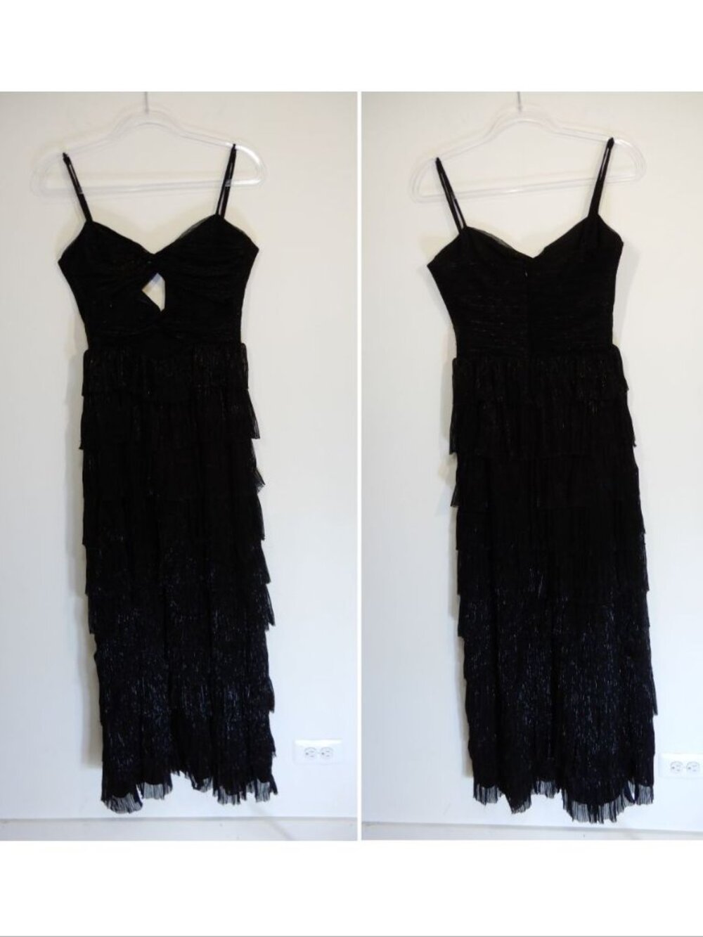 Gianni Bini Grace DRESS Sz 6 Metallic Plisse Sweetheart Neck Cut-Out Tiered NEW - Picture 8 of 11